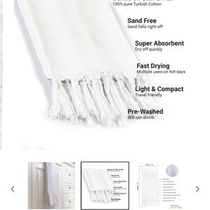 NWT Pomp & Sass Elegant White Turkish Cotton Hand Towel